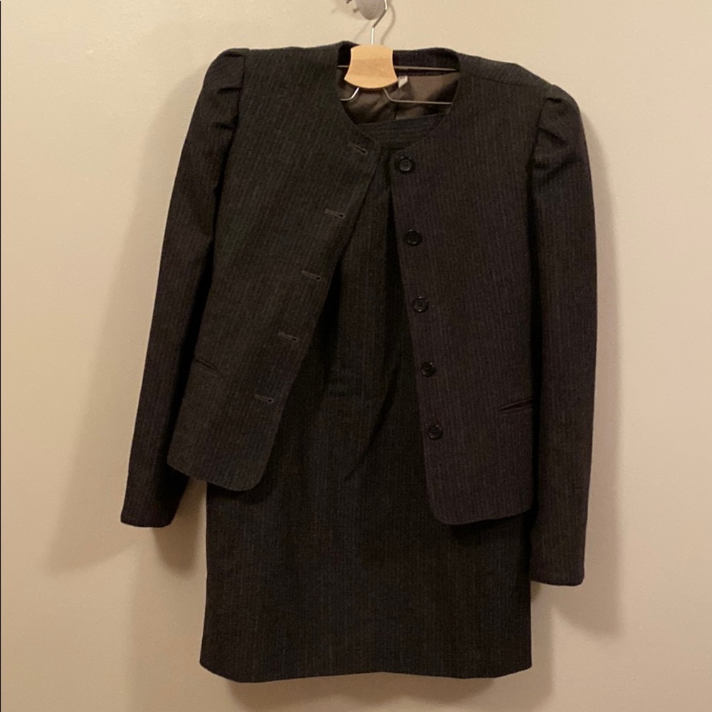 Elegant Black pin strip Skirt Suit Set